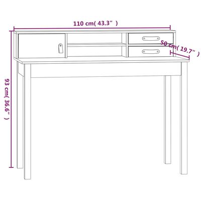 vidaXL Rašomasis stalas, juodas, 110x50x93cm, pušies medienos masyvas