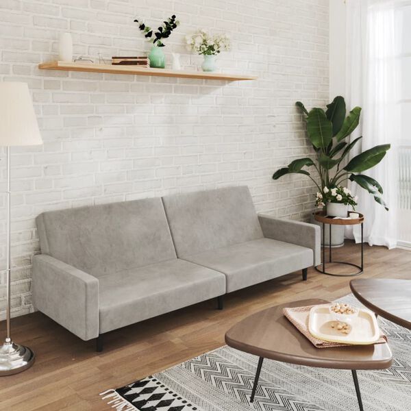 vidaXL Dvivietė sofa-lova, &scaron;viesiai pilkos spalvos, aksomas