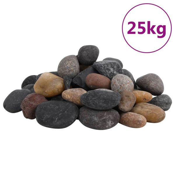 vidaXL Poliruoti akmenukai, įvairių spalvų, 25kg, 5–8cm