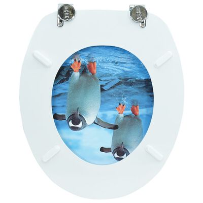 vidaXL Klozeto sėdynė su dangčiu, MDF, su pingvinais