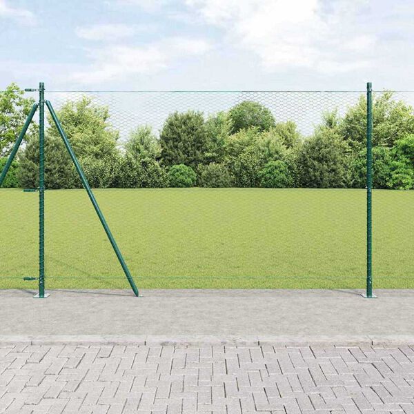vidaXL Tvora su stulpais Žalia 1.5 x 25 m PVC dengtas plienas