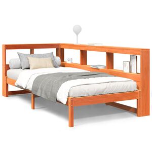 vidaXL Lova be čiužinio/su knygų lentyna, va&scaron;ko ruda, 100x200cm, pu&scaron;is