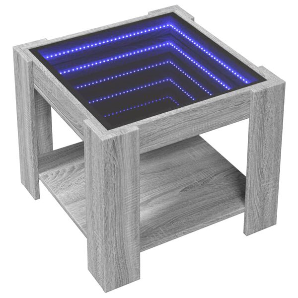 vidaXL Kavos staliukas su LED, pilkas ąžuolo, 53x53x45cm, mediena