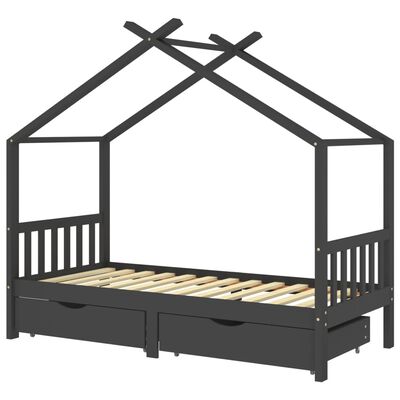 vidaXL Vaikiškos lovos rėmas su stalčiais, pilkas, 90x200cm, pušis