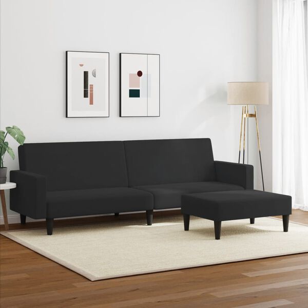 vidaXL Dvivietė sofa-lova su pakoja, juodos spalvos, aksomas