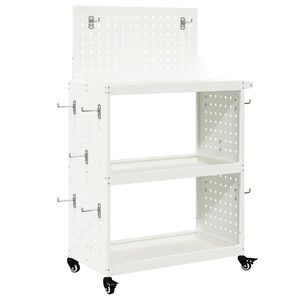 vidaXL Įrankių vežimėlis su lentyna su ratu Balta 65 x 35 x 111 cm