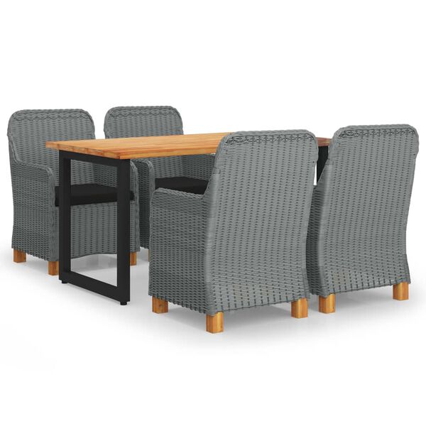 vidaXL Sodo komplektas su pagalvėlėmis, 5 dalių, pilkas, poliratanas