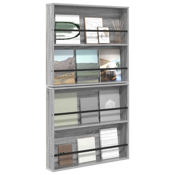 vidaXL Žurnalų stovas su lentyna 2 pcs Pilkas Sonoma 80 x 12 x 70 cm