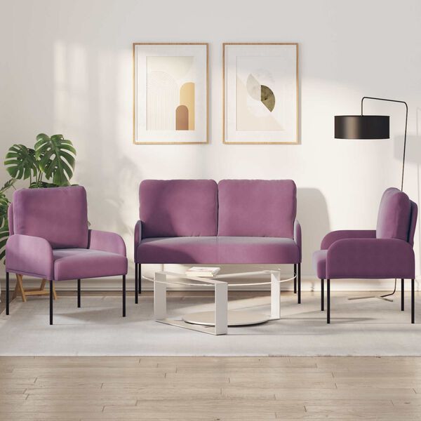 vidaXL Sofų komplektai 3 pcs Violetinė 115 x 56 x 80 cm fanera