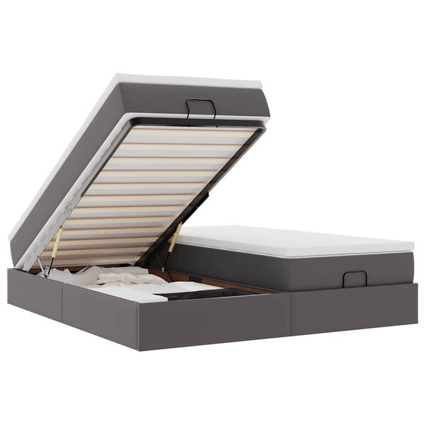 vidaXL Osmanų lovos rėmas su čiužiniais, pilkas, 160x200cm, dirbt. oda