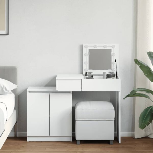 vidaXL Kosmetinis staliukas su LED, baltos spalvos, 115x37x110,5cm