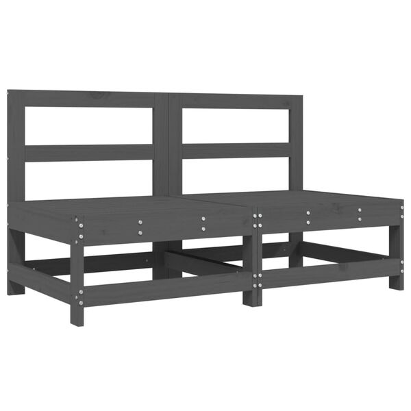 vidaXL Vidurinės sodo sofos dalys, 2vnt., pilkos, pušies masyvas