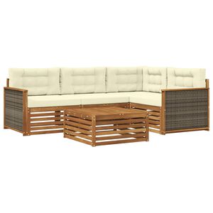 vidaXL Lauko sofos komplektas su pagalve 5 pcs Natūralus ir grietinėlė