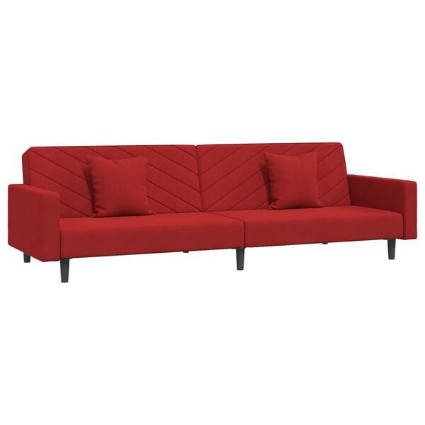vidaXL Dvivietė sofa-lova su dvejomis pagalvėmis, vyno, aksomas