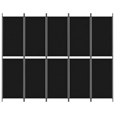 vidaXL Kambario pertvara, 5 dalių, juodos spalvos, 250x200cm, audinys