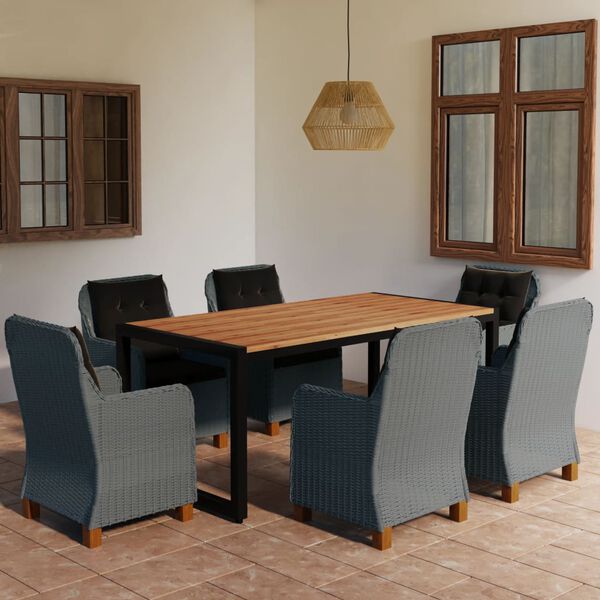 vidaXL Sodo valgomojo komplektas, 7 dalių, tamsiai pilkas