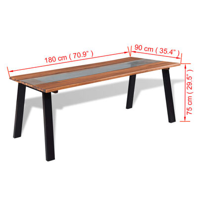 vidaXL Valgomojo stalas, akacijos mediena ir stiklas, 180x90x75 cm