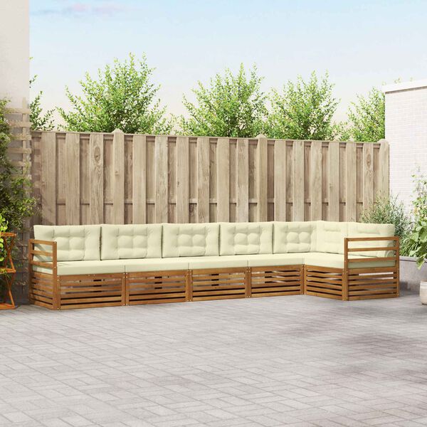 vidaXL Lauko sofos komplektas su pagalve 6 pcs Natūralus ir grietinėlė