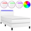 vidaXL Lova su spyruoklėmis/čiužiniu/LED, balta, 90x190cm dirbtinė oda