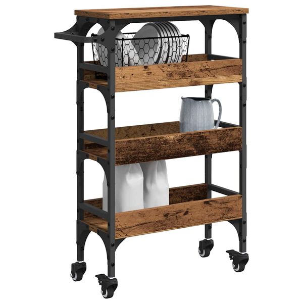 vidaXL Virtuvės vežimėlis Senovinis medis 53 x 20 x 76 cm