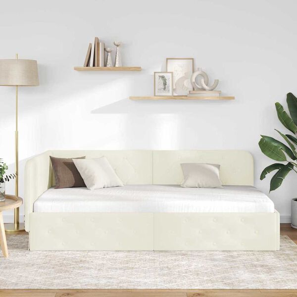 vidaXL Kampinė lovos konstrukcija Kreminė 100 x 200 cm Aksomas