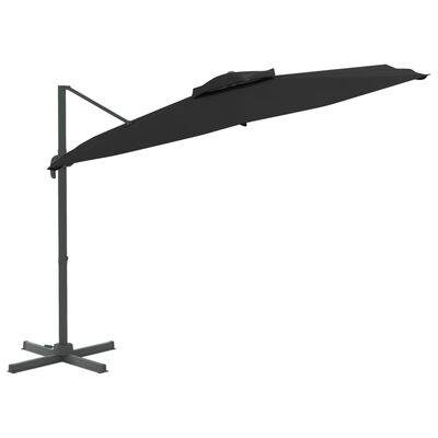 vidaXL Gembės formos skėtis su dvigubu viršumi, juodas, 300x300cm