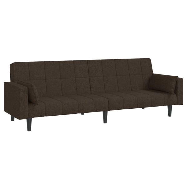 vidaXL Dvivietė sofa-lova su dvejomis pagalvėmis, ruda, audinys