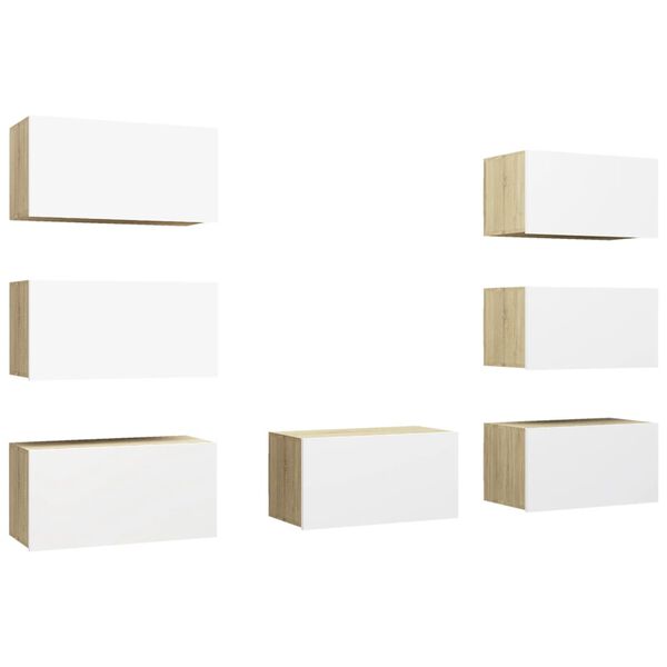 vidaXL Televizoriaus spintelė, 7, balta ir ąžuolo, 30,5x30x60cm, MDP