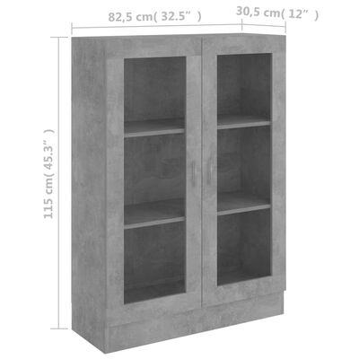vidaXL Vitrininė spintelė, betono pilkos spalvos, 82,5x30,5x115cm, MDP
