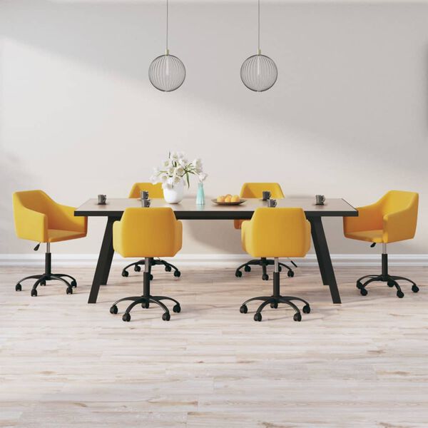 vidaXL Pasukamos valgomojo kėdės, 6vnt., geltonos spalvos, aksomas