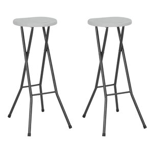 vidaXL Sulankstomos baro taburetės, 2 vnt., HDPE ir plienas, baltos