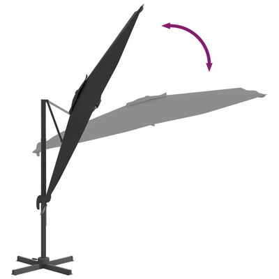 vidaXL Gembės formos skėtis su LED, juodos spalvos, 400x300cm