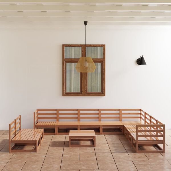 vidaXL Sodo poilsio baldų komplektas, 11 dalių, rudas, pu&scaron;ies masyvas