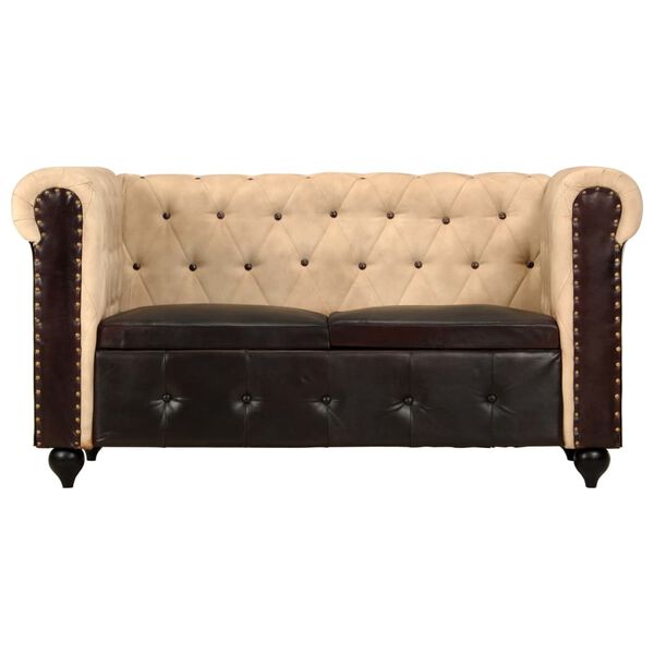 vidaXL Dvivietė chesterfield sofa, rudos spalvos, tikra oda