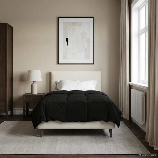 vidaXL Pilna metų antklodė Tik&scaron;tas Juoda 135 x 200 cm Mikropluo&scaron;tas