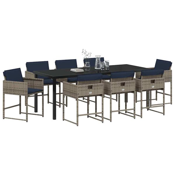 vidaXL Sodo valgomojo komplektas su pagalve 9 pcs Pilka poliratanas