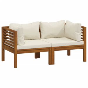 vidaXL Dvivietė sodo sofa su kreminėmis pagalvėlėmis, akacijos masyvas