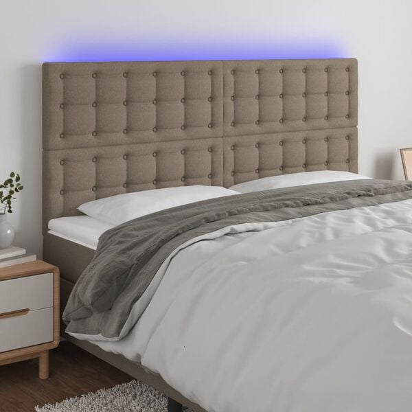 vidaXL Galvūgalis su LED, taupe spalvos, 200x5x118/128cm, audinys