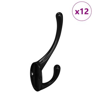 vidaXL Drabužių kabliukas 12 vnt. Juoda 102 x 29 x 47mm Cinko Lydinys