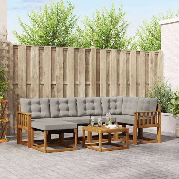 vidaXL Lauko sofos komplektas 7 pcs Natūrali ir &scaron;viesiai pilka