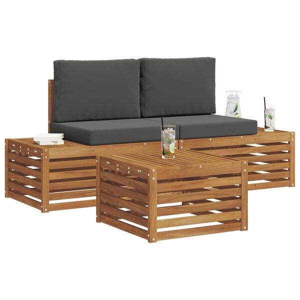 vidaXL Lauko sofos komplektas 3 Vienetas Natūralus ir antracitas