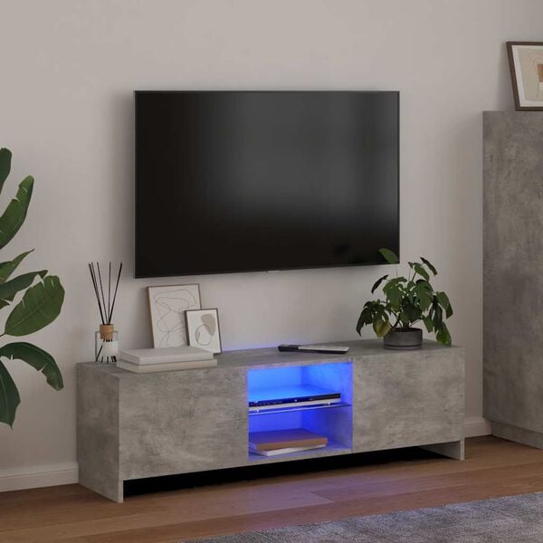 vidaXL TV spintelė su LED ap&scaron;vietimu, betono pilka, 120x30x36cm