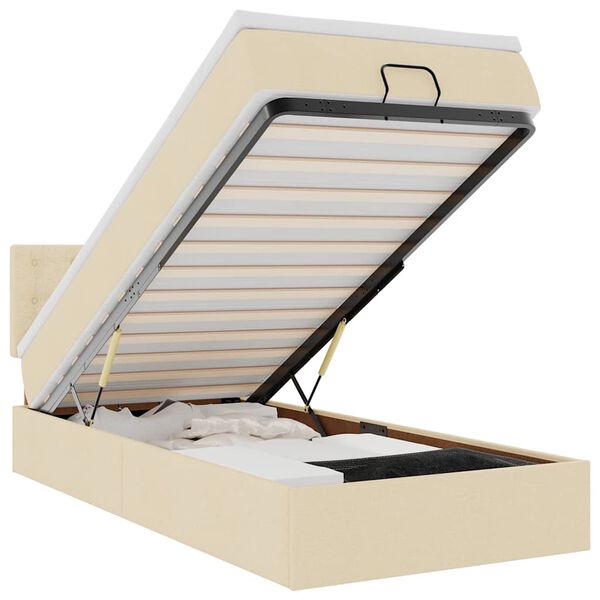 vidaXL Osmanų lovos rėmas su čiužiniu, kreminis, 90x190cm, audinys