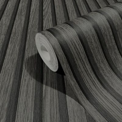 Noordwand Tapetai Botanica Wooden Slats, juodos ir pilkos spalvos