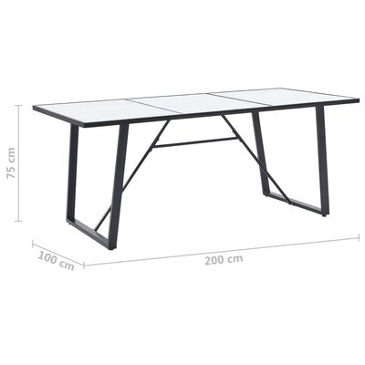 vidaXL Valgomojo stalas, baltas, 200x100x75cm, grūdintas stiklas