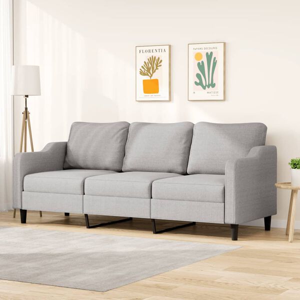 vidaXL Trivietė sofa, &scaron;viesiai pilkos spalvos, 210cm, audinys
