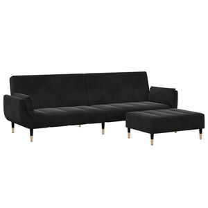 vidaXL Dvivietė sofa-lova su pakoja, juodos spalvos, aksomas
