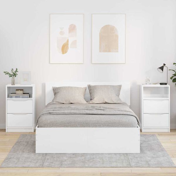 vidaXL Naktiniai staliukai su stalčių 2 pcs Auk&scaron;tai blizganti balta