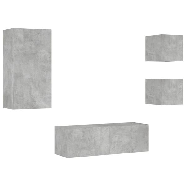 vidaXL Sieninės TV spintelės su LED lemputėmis, 4 dalių, betono pilkos