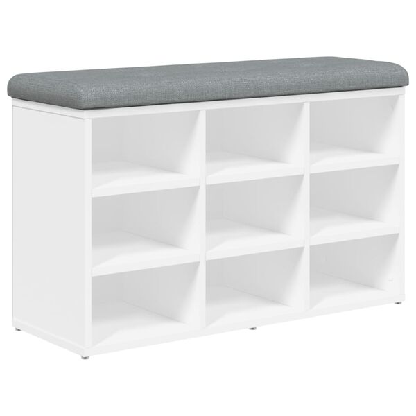 vidaXL Batų suolas, baltas, 82x32x50cm, inžinerinė mediena